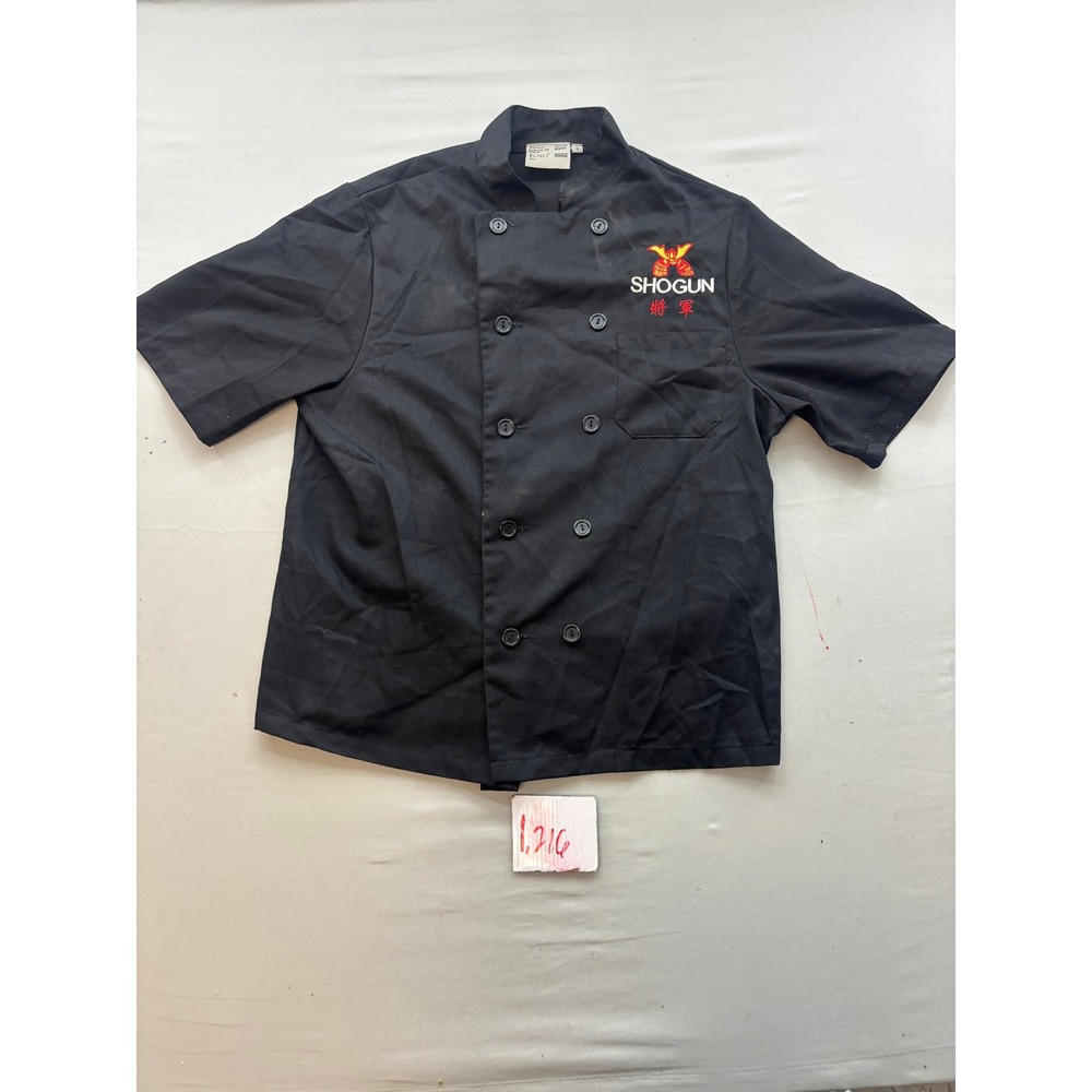 KNG Shogun Japanese Steakhouse Chef Coat Mens Small Black Short Sleeve Shirt